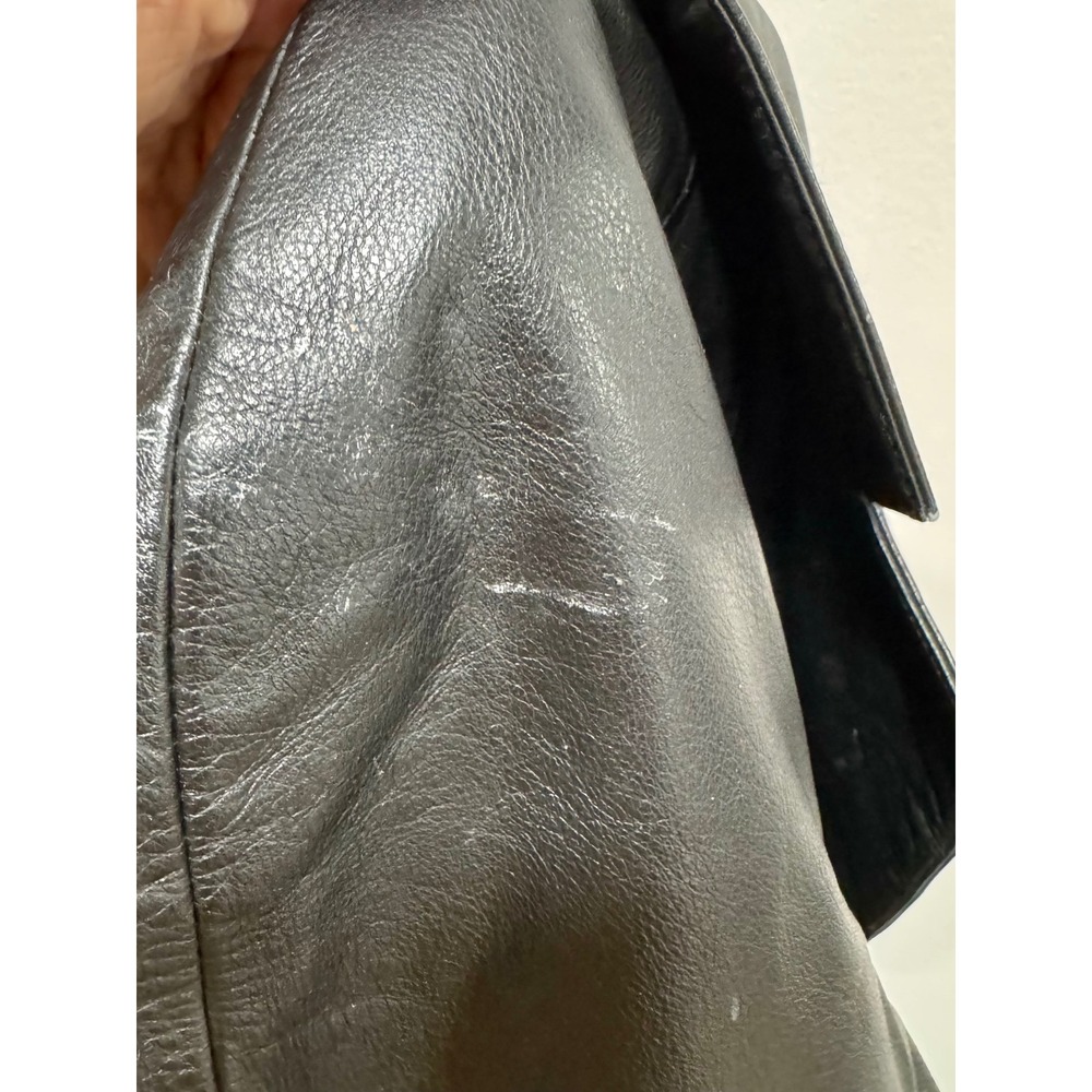 Ricardo Mens Black Genuine Leather Trench Coat Mid Length Jacket 3X Vintage - Picture 5 of 5